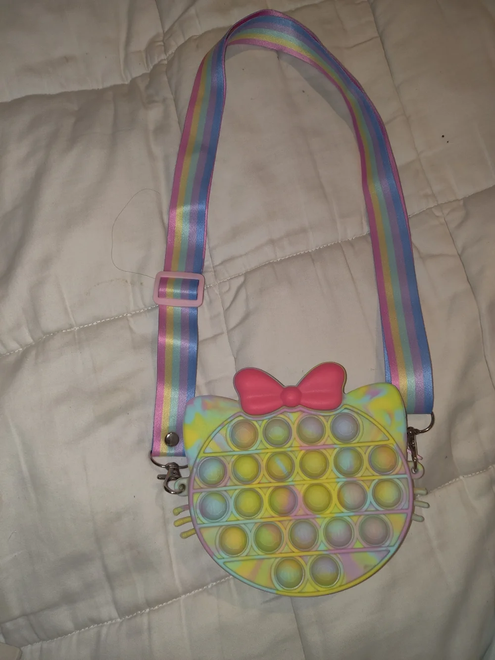 Source Unknown Pastel Rainbow Cat Pop Bubble Crossbody Bag with Pink Bow